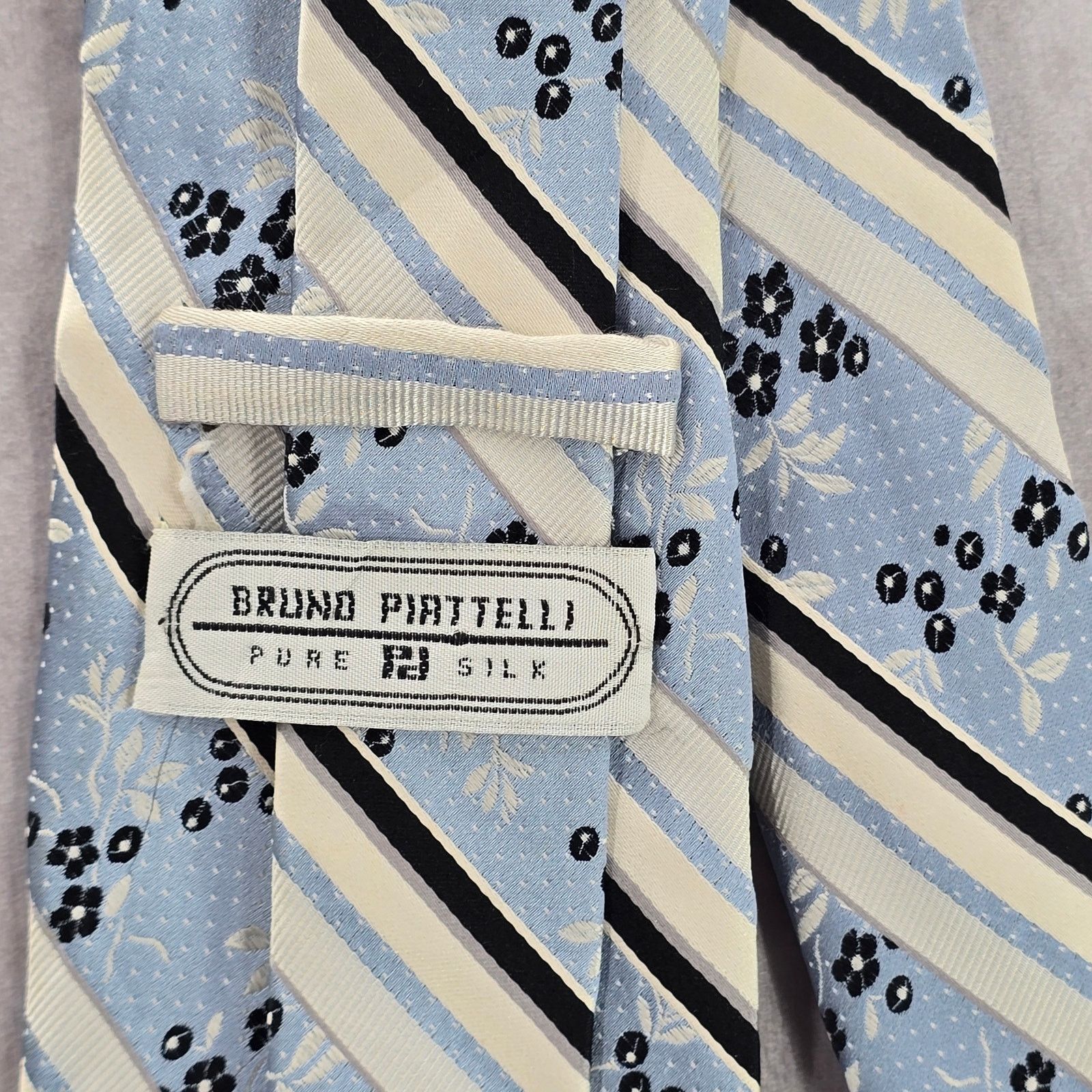 Other Bruno Piattelli Blue Stripe Floral Dots 100% Silk Neck Tie Size 30 - 4 Thumbnail