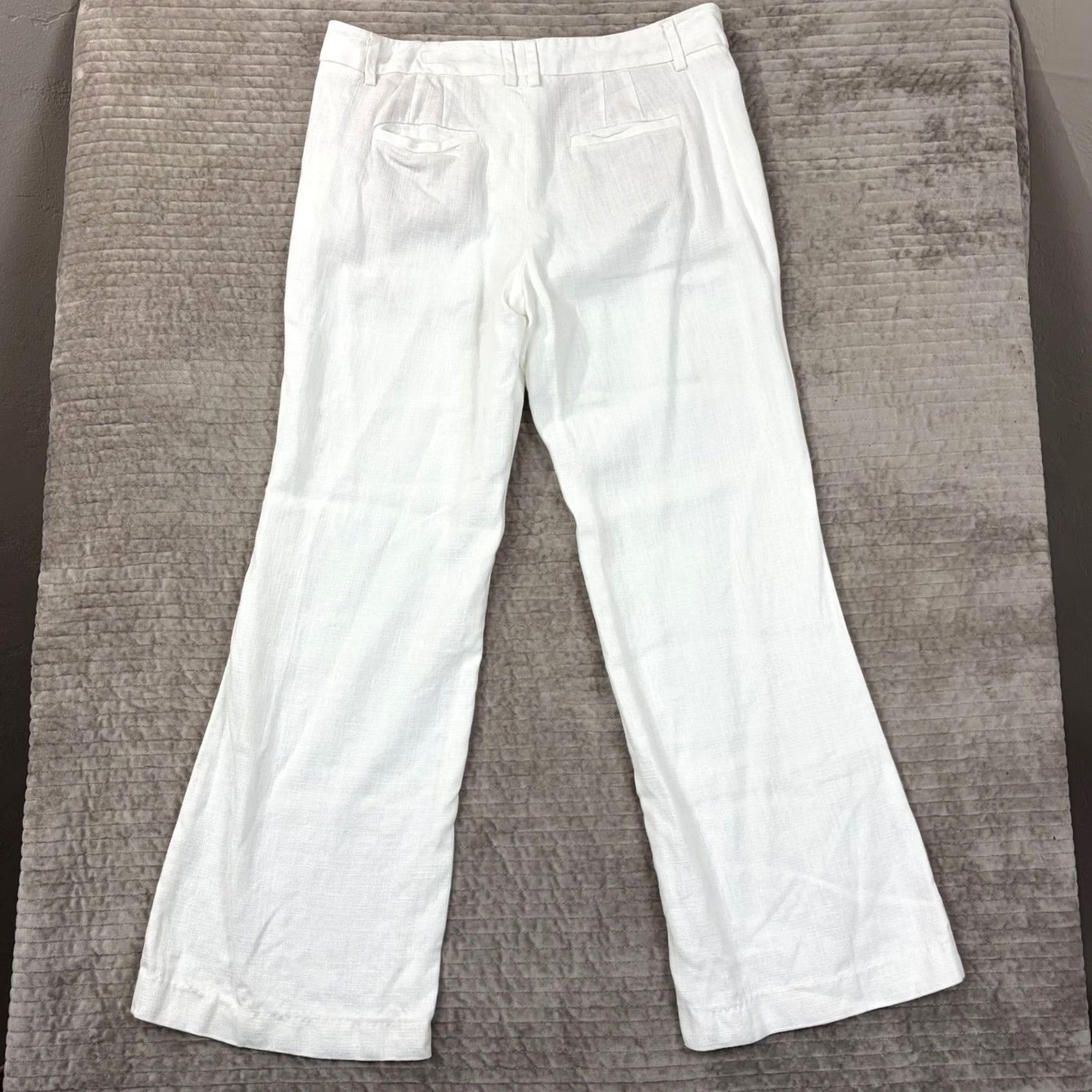 Anthropologie Elevenses The Brighton White Linen Wide-Leg Sailor Pants Womens 10 Size 24" / US 00 / IT 34 - 2 Thumbnail