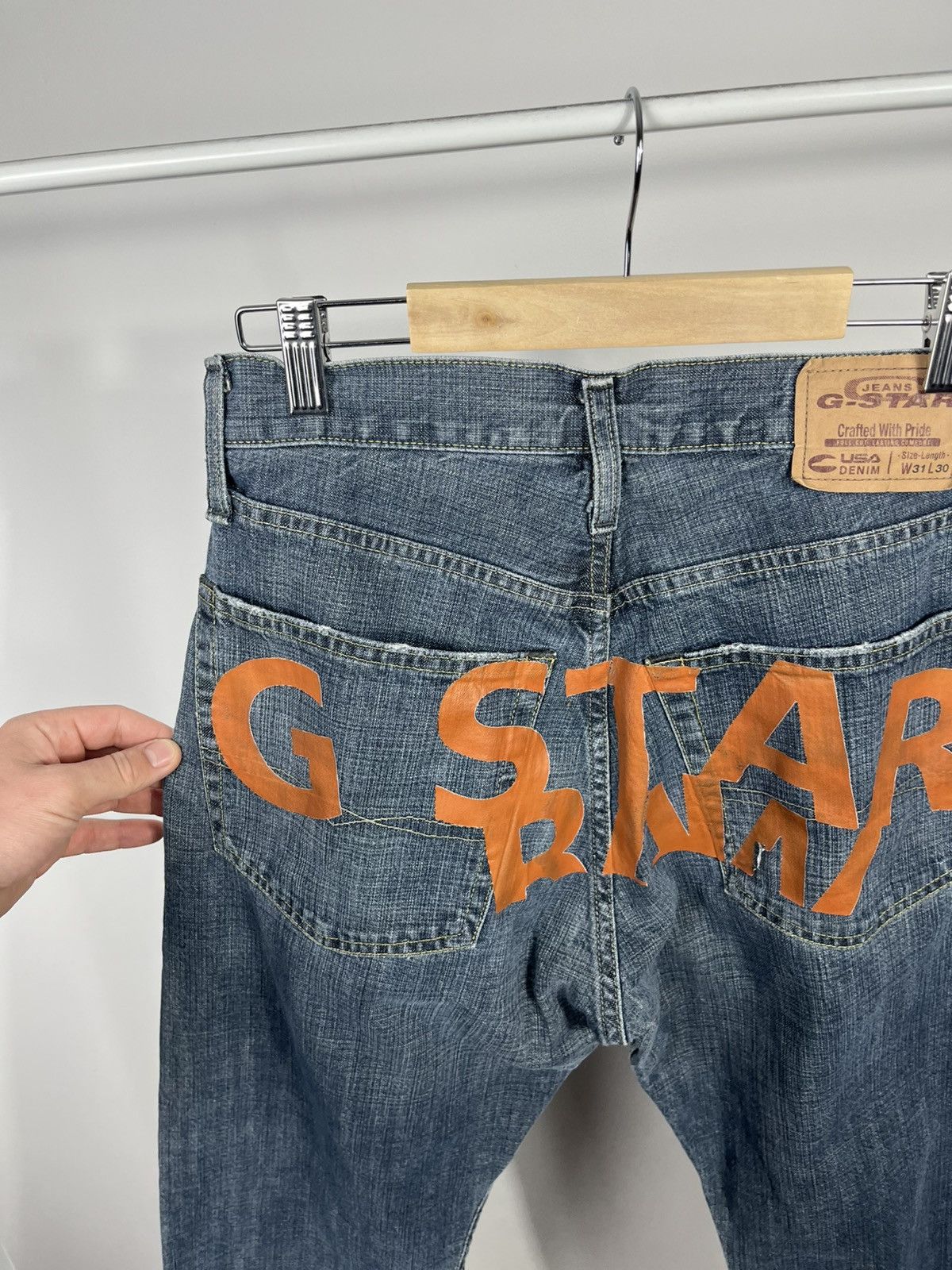 G-Star G Star Raw Jeans Custom Big Logo W31 L30 Blue Straight Fit Size US 31 - 4 Thumbnail