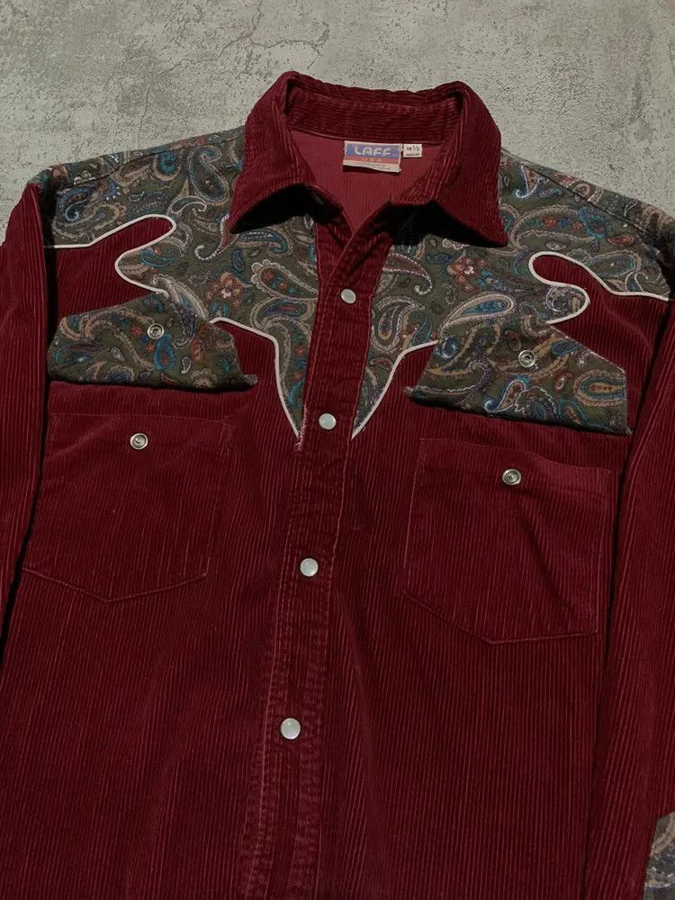 Vintage LAFF USA western paisley corduroy shirt marroon Size US M / EU 48-50 / 2 - 4 Thumbnail