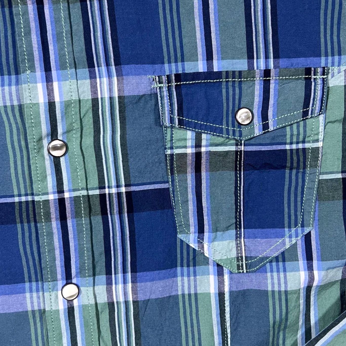 Vintage Public Opinion Cowboy Western Blue Green Plaid Check Long Sleeve Popper Shirt XL Men Regular 100% Cotton Button-Up Men’s Western Shirt Size US L / EU 52-54 / 3 - 3 Thumbnail