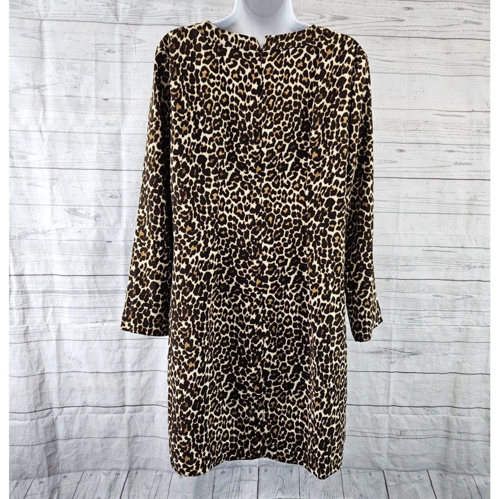 J.Crew J Crew Womens Crepe Shift Dress In Cat Print Sz 10 Brown Long Sleeve Size L / US 10 / IT 46 - 4 Thumbnail