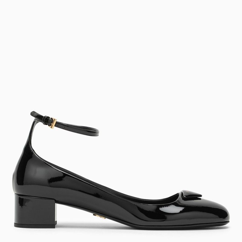 image of Prada Black Patent Leather Pump With Logo Shoes in Brown, Women's (Size 9)