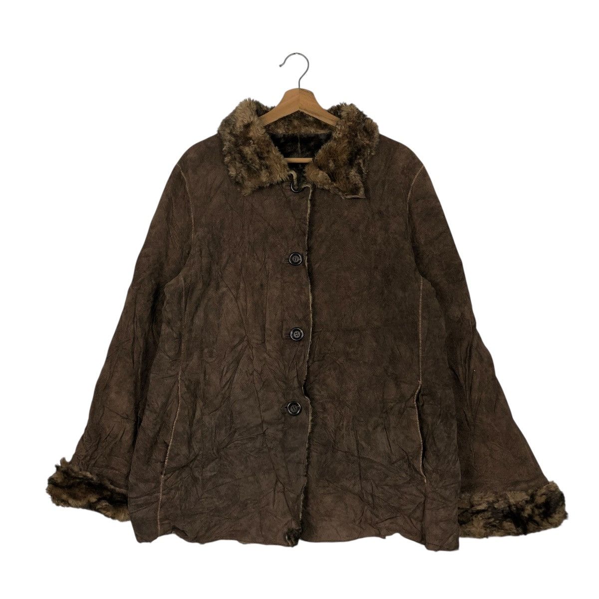 Japanese Brand 🔥VINTAGE LEATHER JACKET BLANKET FUR NY COMPANY ISSEY MIYAKE Size US XL / EU 56 / 4 - 3 Thumbnail