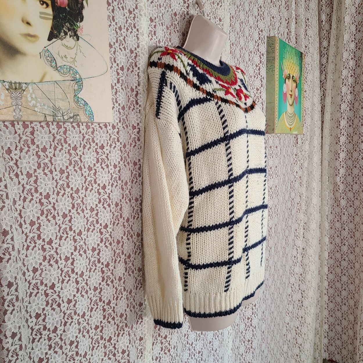 Vintage Vintage 80s backroad blues cream floral heart sweater 18w Size XL / US 12-14 / IT 48-50 - 7 Thumbnail