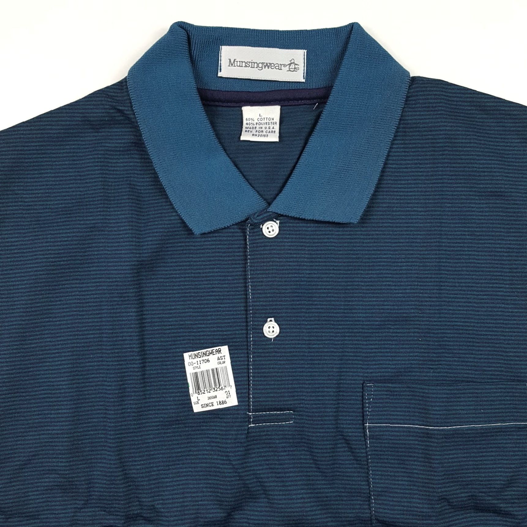 Vintage VTG MunsingWear Polo Shirt Striped Blue Short Sleeve Polo Shirt Mens L 90s Golf Tennis Surf Shirt Polo Shirt Size US L / EU 52-54 / 3 - 2 Thumbnail