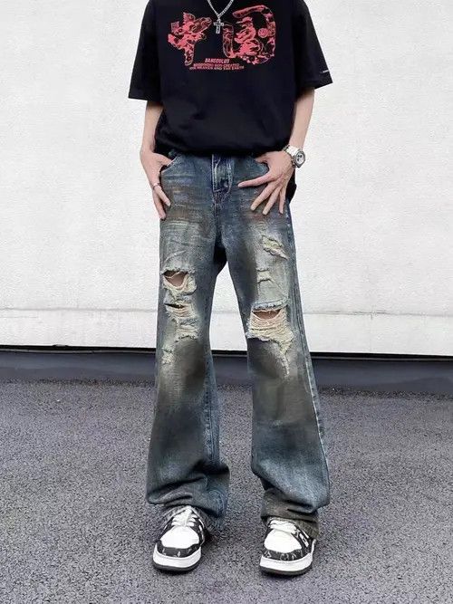 VIBE High street wasteland style ripped tie-dye baggy jeans Size US 34 / EU 50 - 2 Thumbnail
