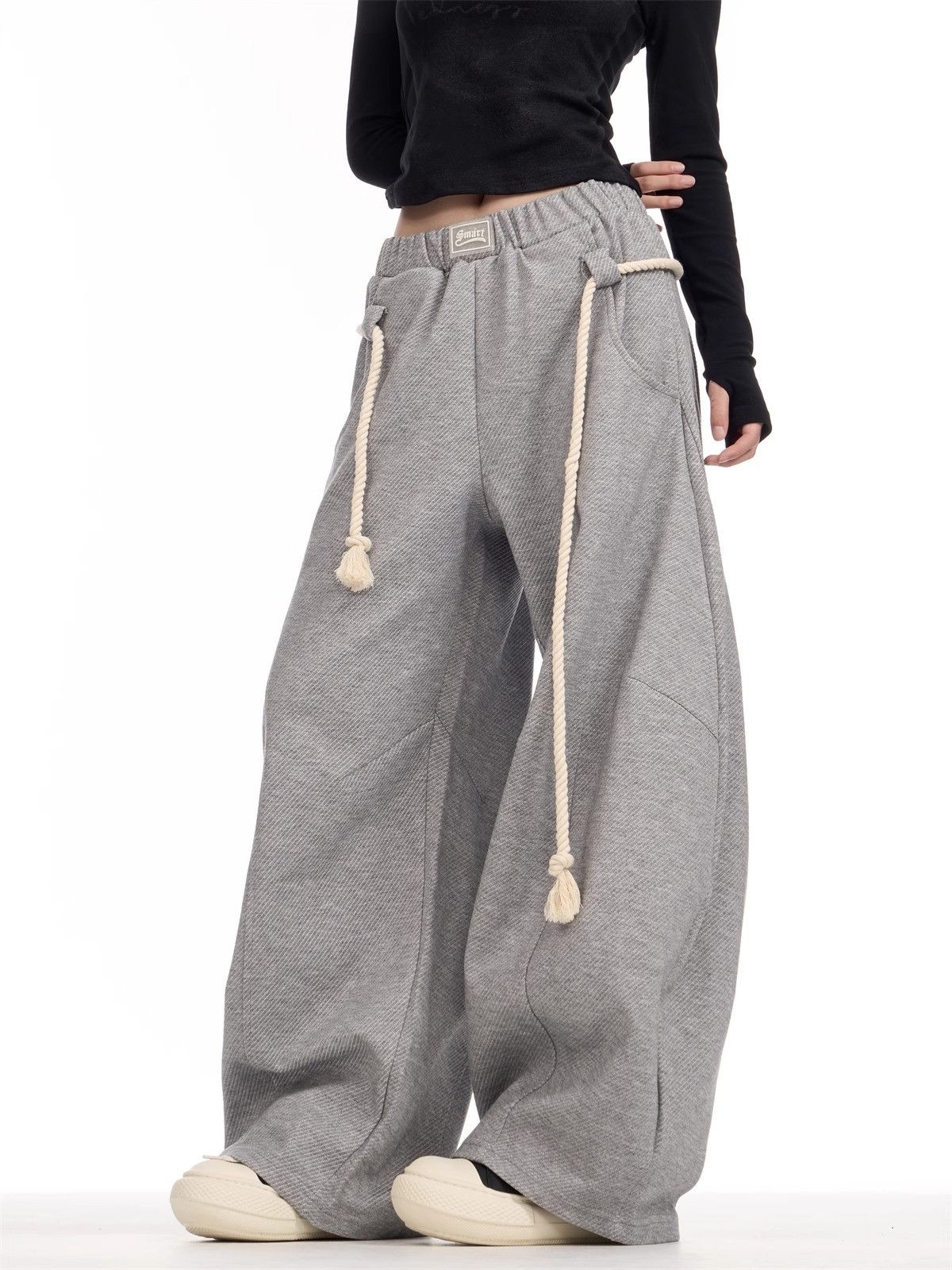 Vintage Baggy Grey Joggers with Drawstring Size US 33 - 4 Thumbnail