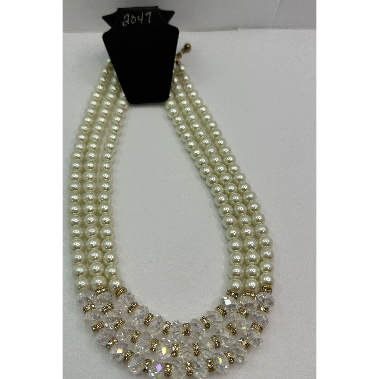 Other Faux Pearl and AB Crystal Hydro Facet Beads 3 Strands 18' Size ONE SIZE - 9 Thumbnail