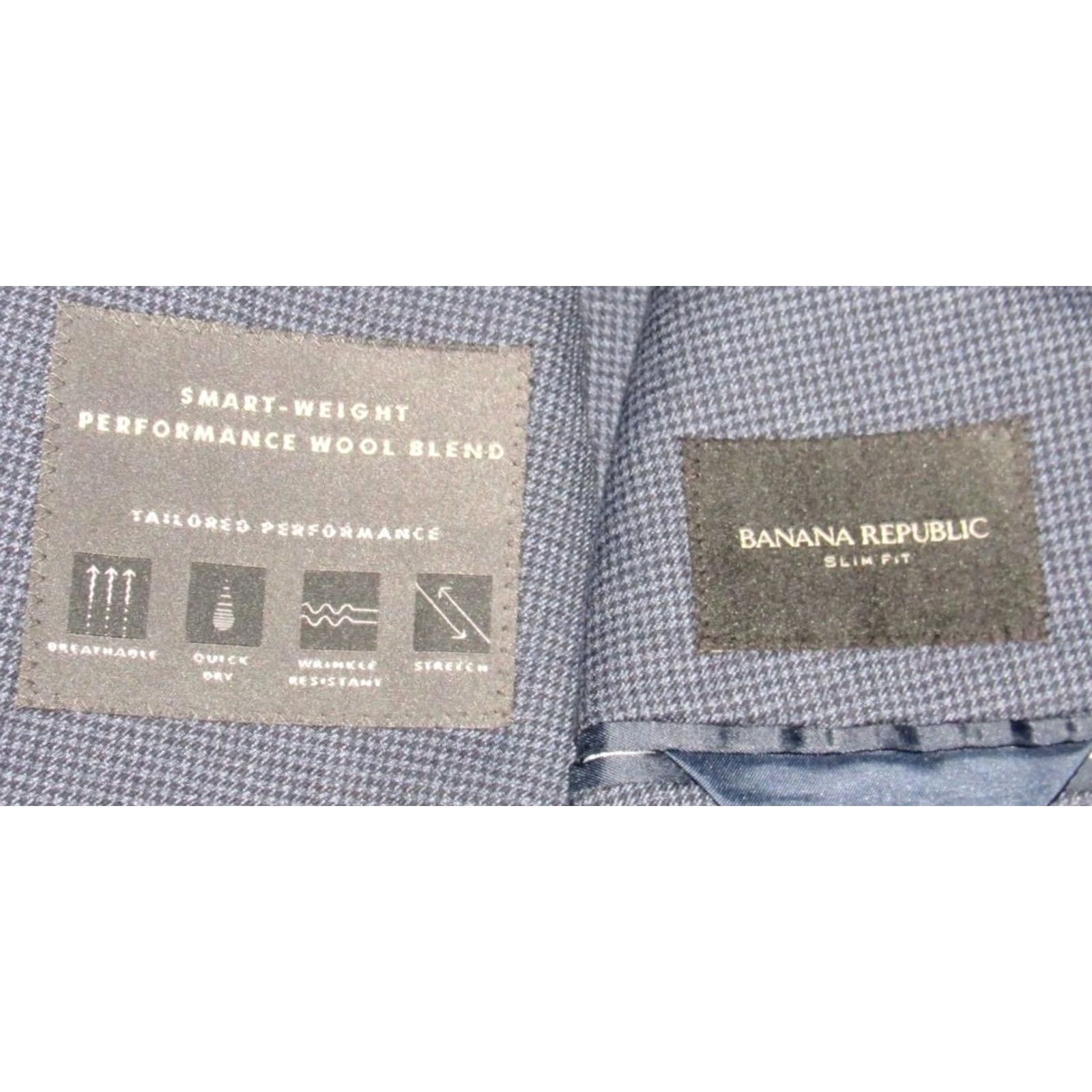 Banana Republic BANANA REPUBLIC Navy Check Wool Blend Performance Blazer Slim 44R Blazer Mens Navy Check Wool Blend 44R Size 44R - 5 Thumbnail