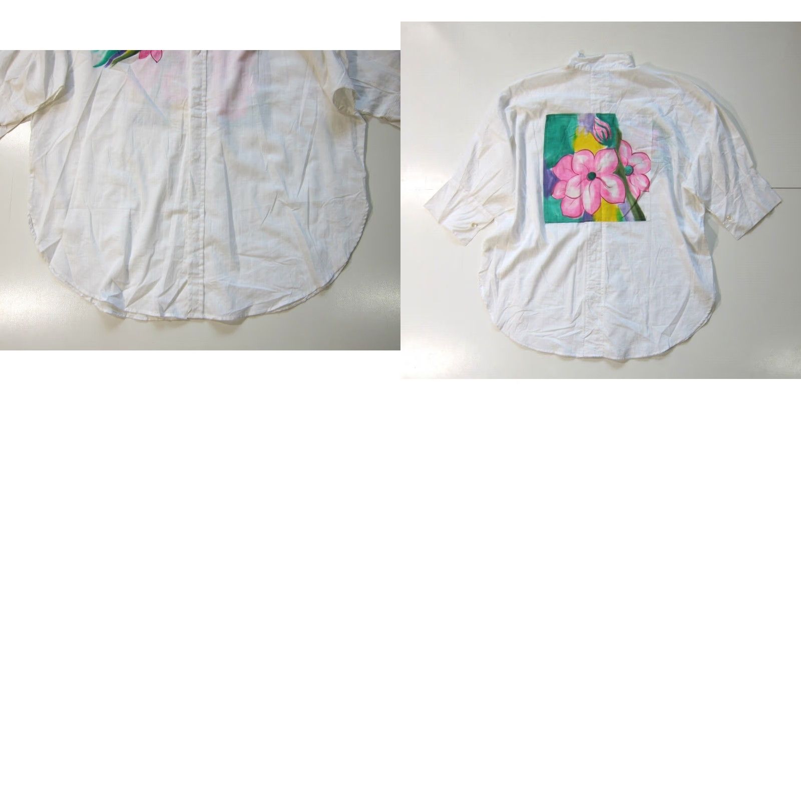 Vintage Vintage Dilemma Art Cotton White Hand Painted Floral Button Down Blouse L-XL - Women Shirt Size L / US 10 / IT 46 - 8 Thumbnail
