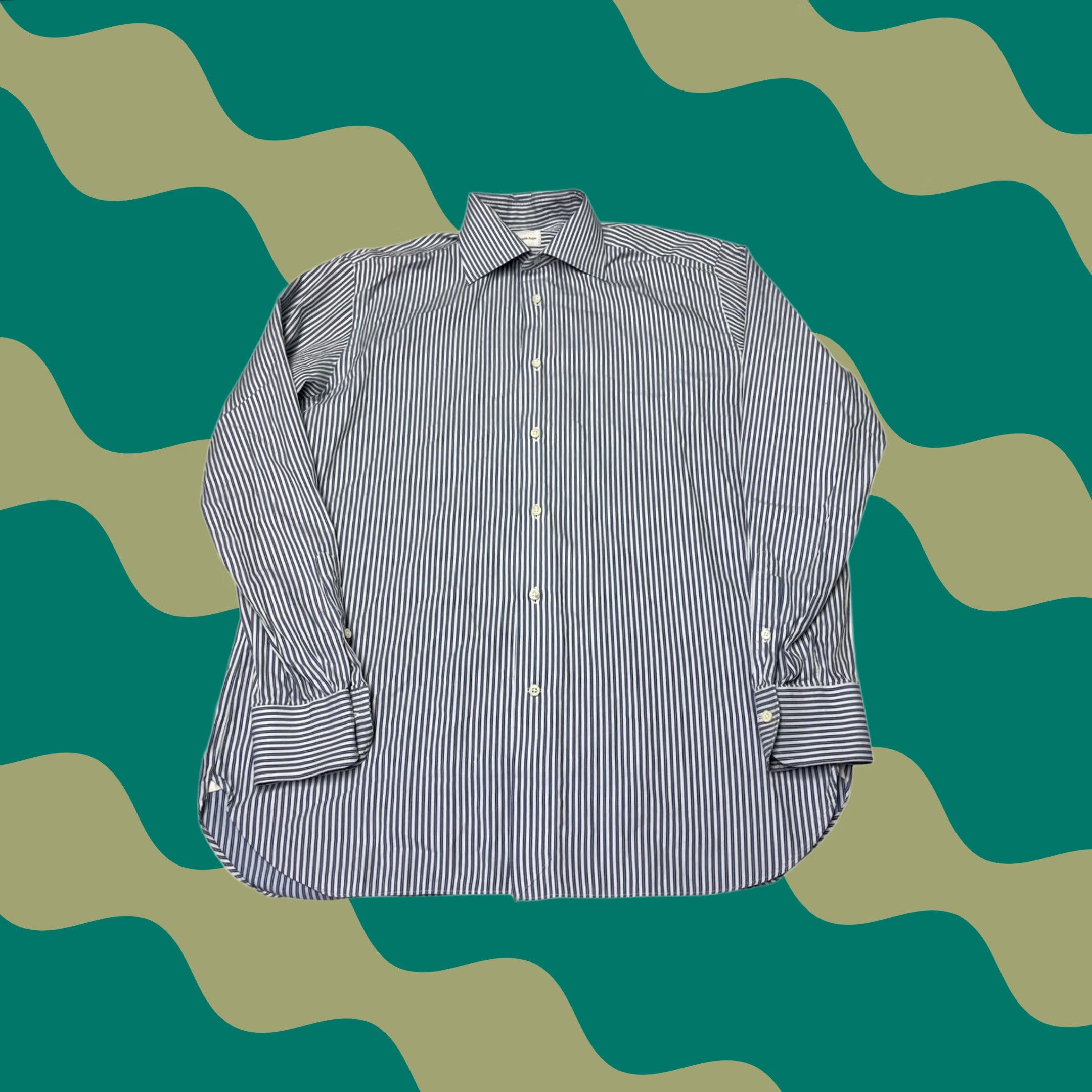 Ermenegildo Zegna Ermenegildo Zegna Dress Shirt Blue White Striped Herringbone 16 41 16 in Regular Mens Shirt Size 42R - 1 Thumbnail