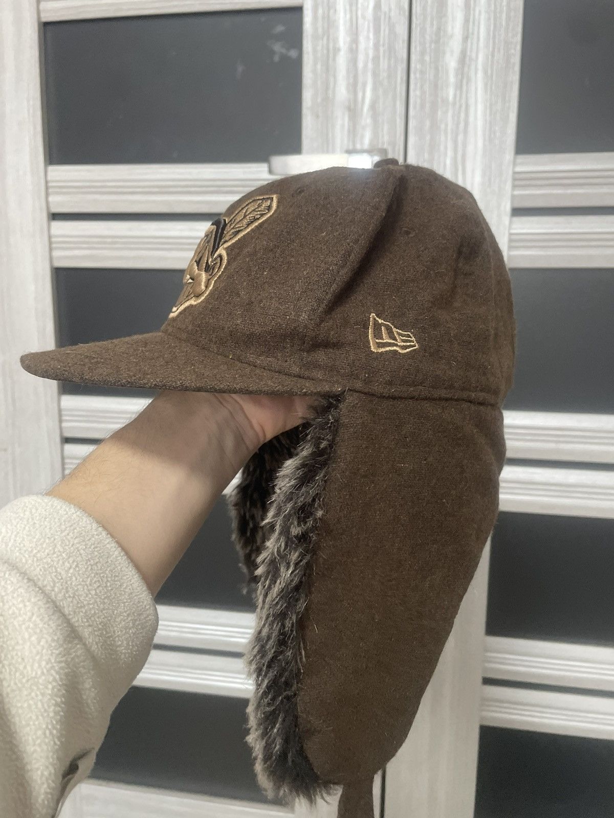 MLB × New Era New Era MLB Cleveland Indians Wool Trapper Hat Brown Fitted Size ONE SIZE - 3 Thumbnail