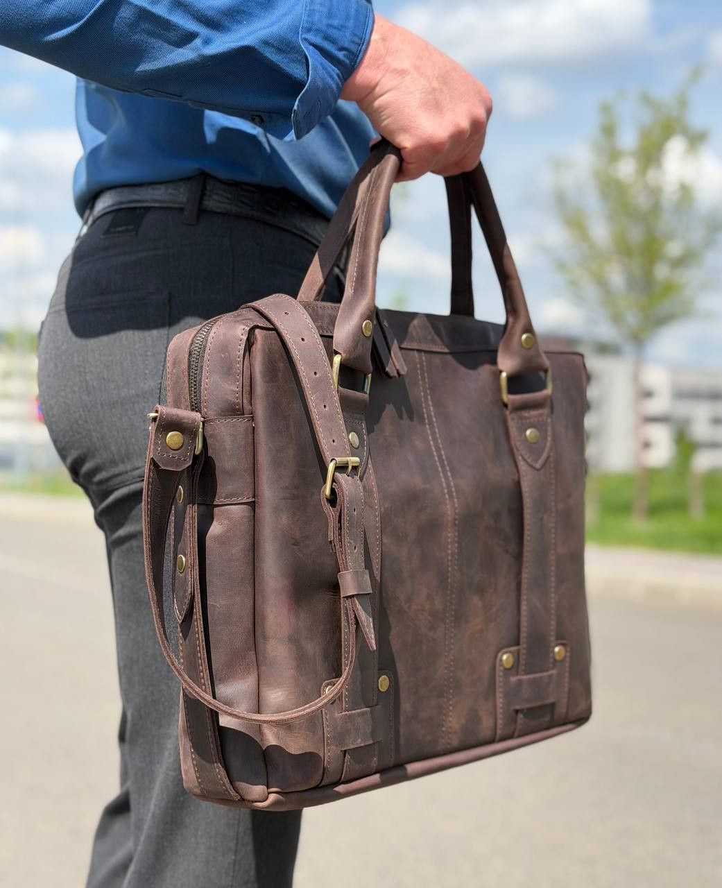 Handmade Laptop bag. Messenger bag. Genuine leather men's briefcase Size ONE SIZE - 1 Thumbnail