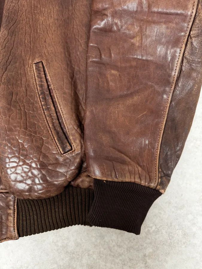 Vintage 1990s Archive Brown Fur Collar Aviator Bomber Leather Jacket Size US M / EU 48-50 / 2 - 11 Thumbnail