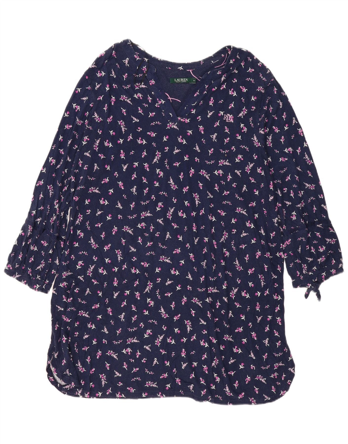 Ralph Lauren Womens Long Sleeve Tent Dress UK 18 XL Navy Blue Floral Size L / US 10 / IT 46 - 1 Thumbnail