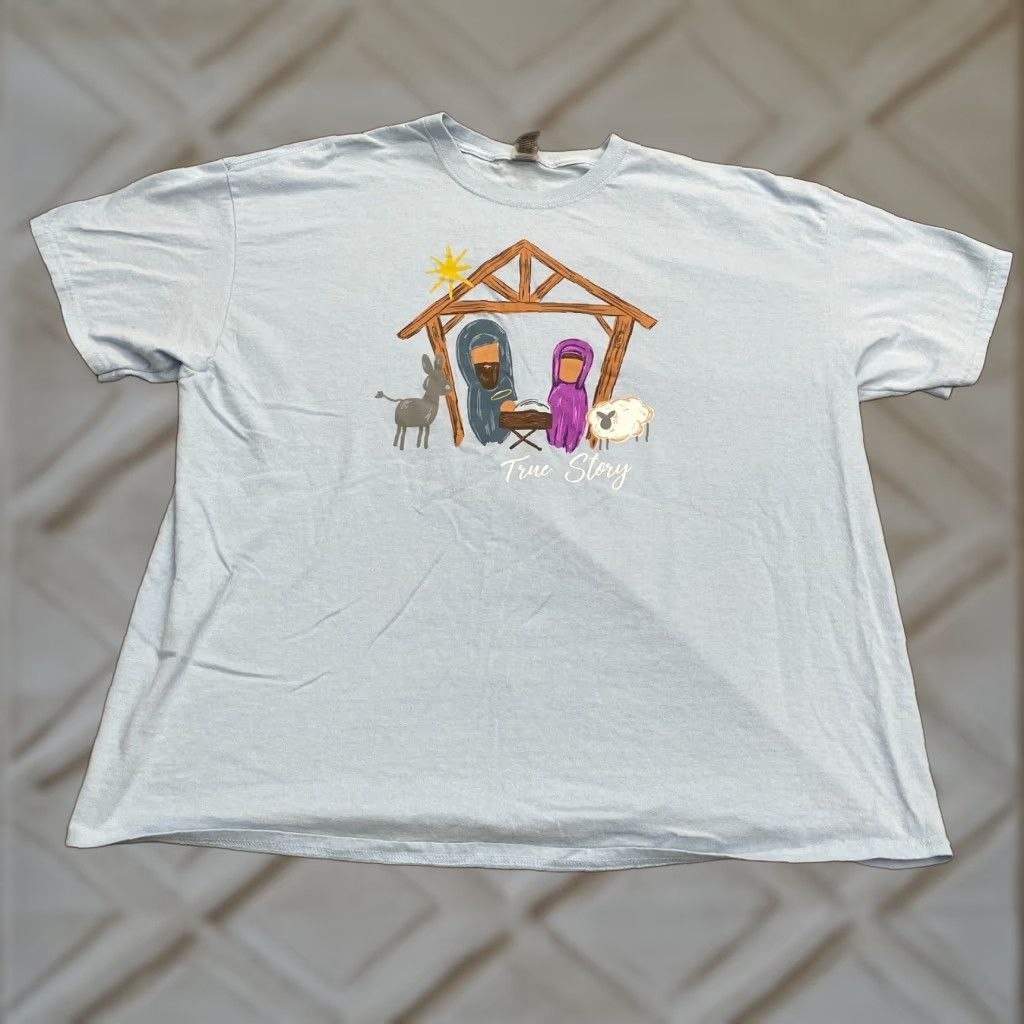 Gildan GILDAN Graphic T-Shirt Unisex Adult 2XL Gray Casual Crew Neck Short Sleeve Christmas Nativity Size XXL / US 16-18 / IT 52-54 - 1 Thumbnail