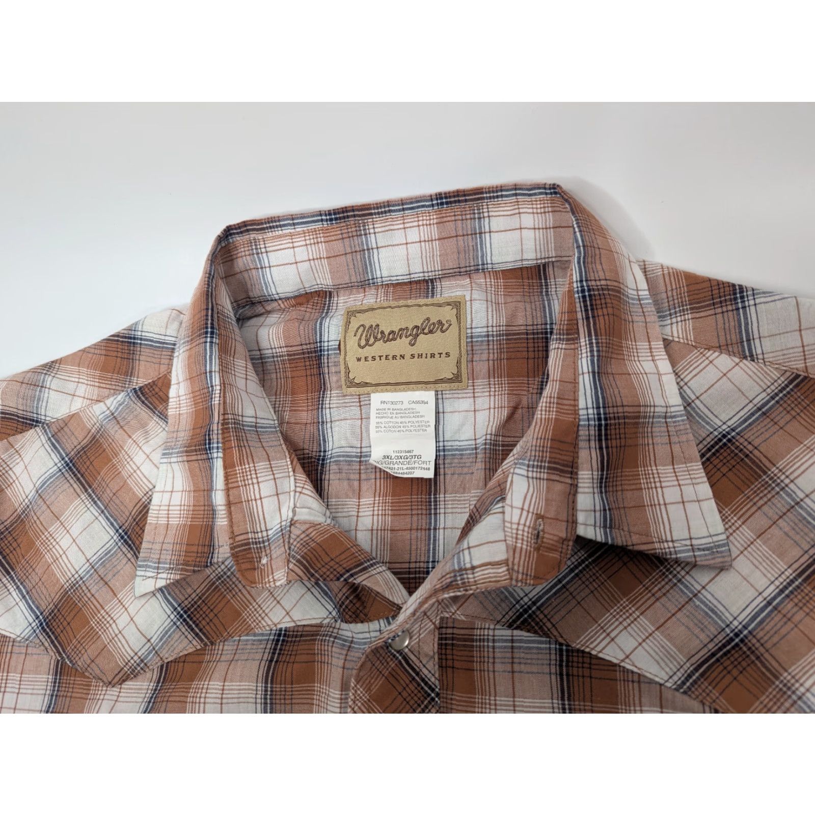 Wrangler Wrangler Western Shirt Men's 3XL Brown White Plaid Pearl Snaps Cowboy Rodeo Size US XXL / EU 58 / 5 - 6 Thumbnail