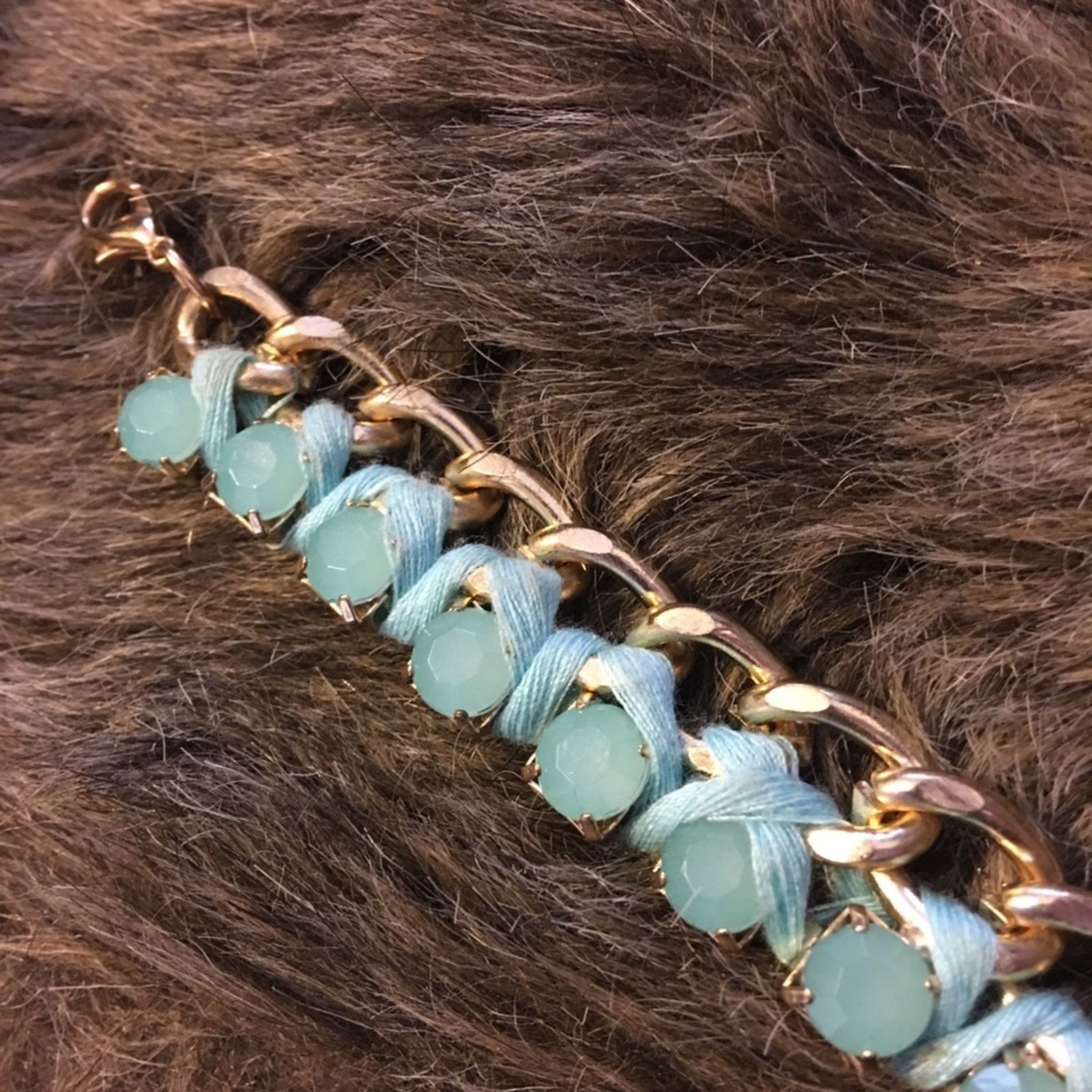 Vintage Vintage aqua glass stone gold chain link bracelet Size ONE SIZE - 7 Thumbnail