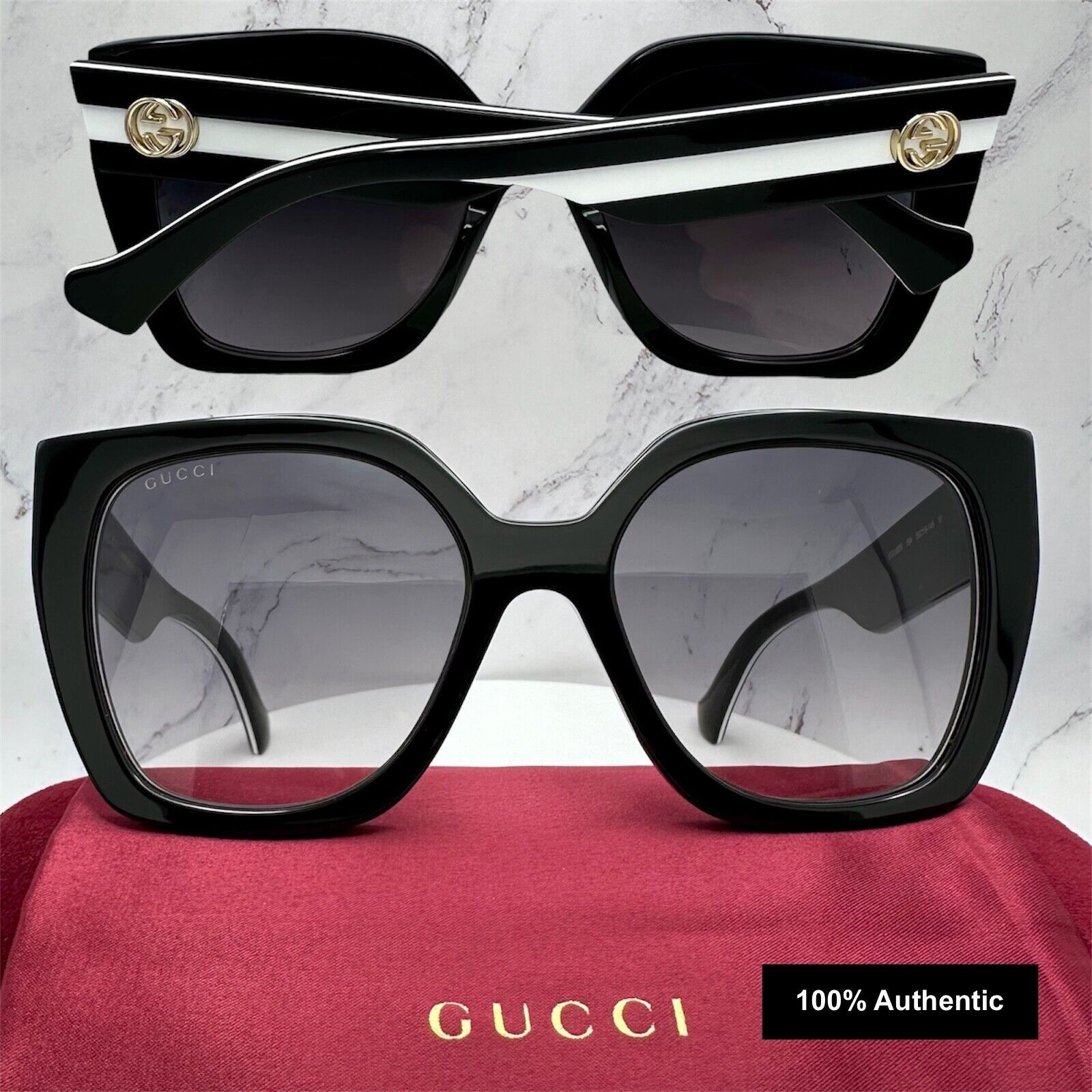 Gucci New Gucci Sunglasses Black White Gold Interlocking GG Size ONE SIZE - 4 Thumbnail