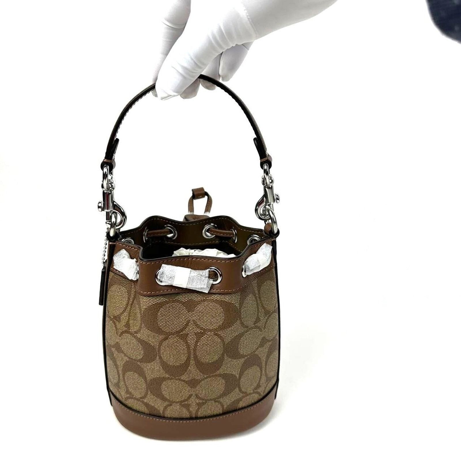 NWT Coach Mini Bucket Bag In Signature Canvas Khaki/saddle in Brown, Women's