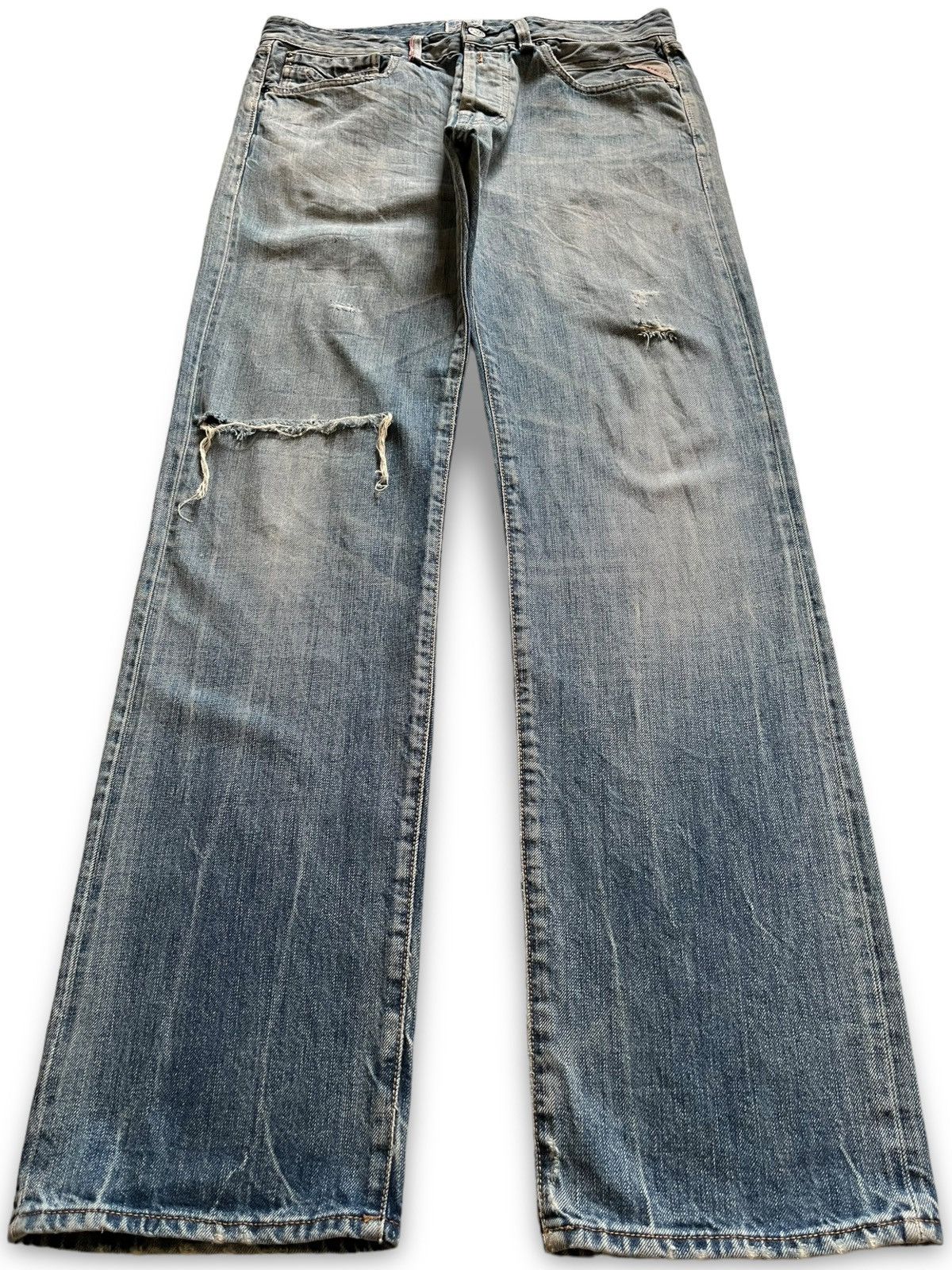 Replay Vintage Replay Selvedge Faded Wash Distressed Loose Jeans Size US 33 - 2 Thumbnail