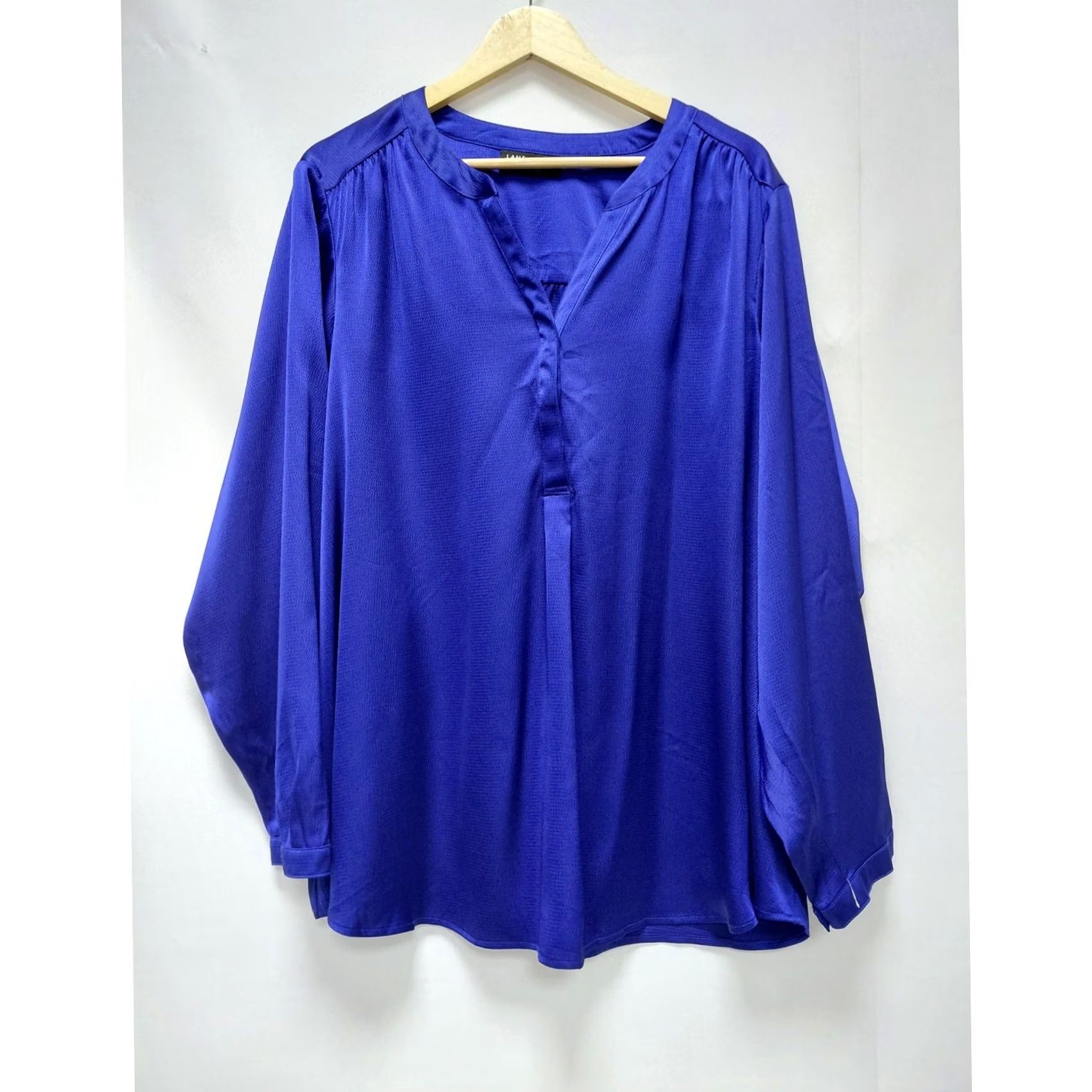 Vintage Lane Bryant Blouse Solid Knit Blue Plus Size 28 Long Sleeve V-Neck Women Shirt Standards Size 4XL / US 24-26 - 3 Thumbnail