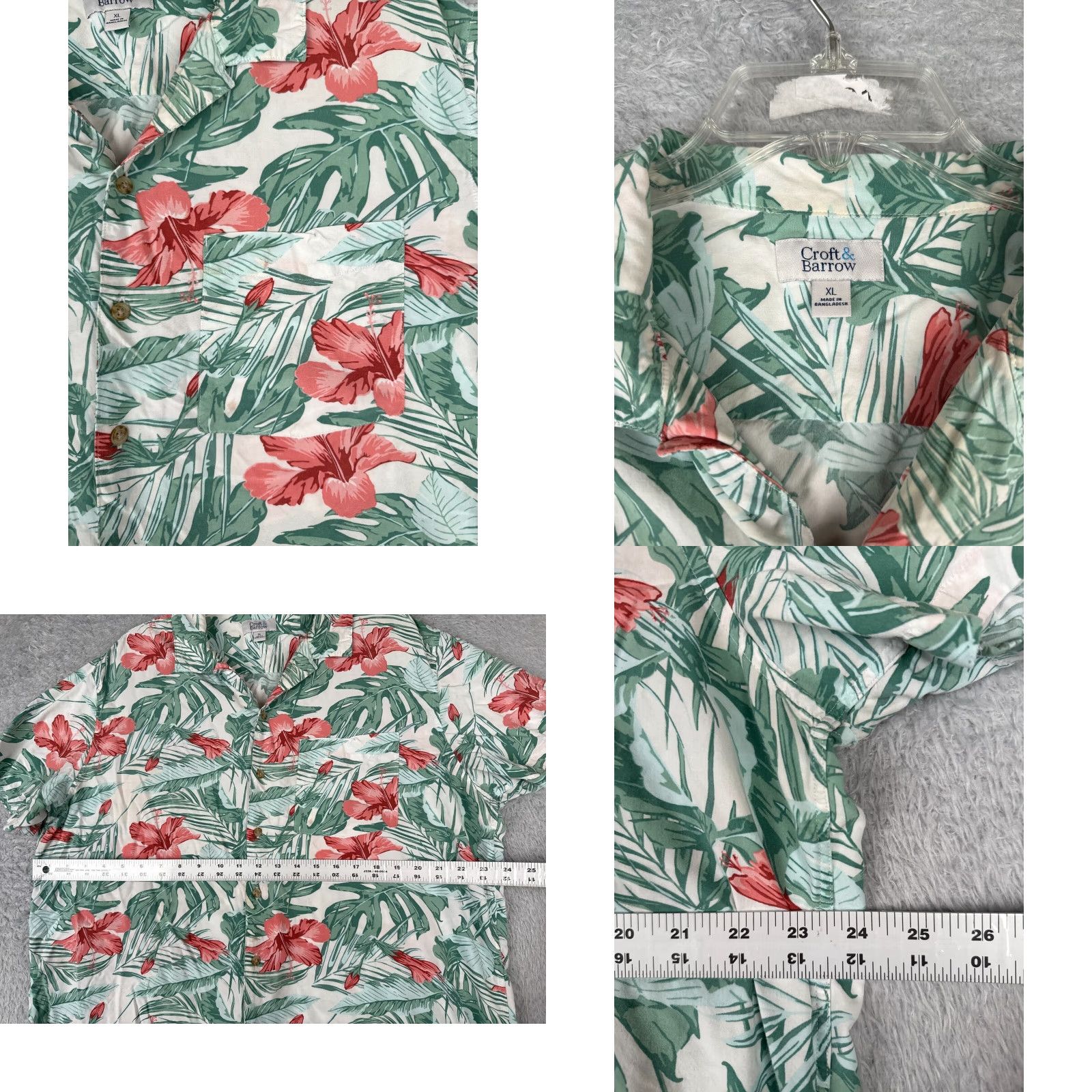 Croft & Barrow VINTAGE Croft & Barrow Hawaiian Shirt Men XL Green Red Floral Button-Up Rayon Aloha Mens Size US XL / EU 56 / 4 - 8 Thumbnail