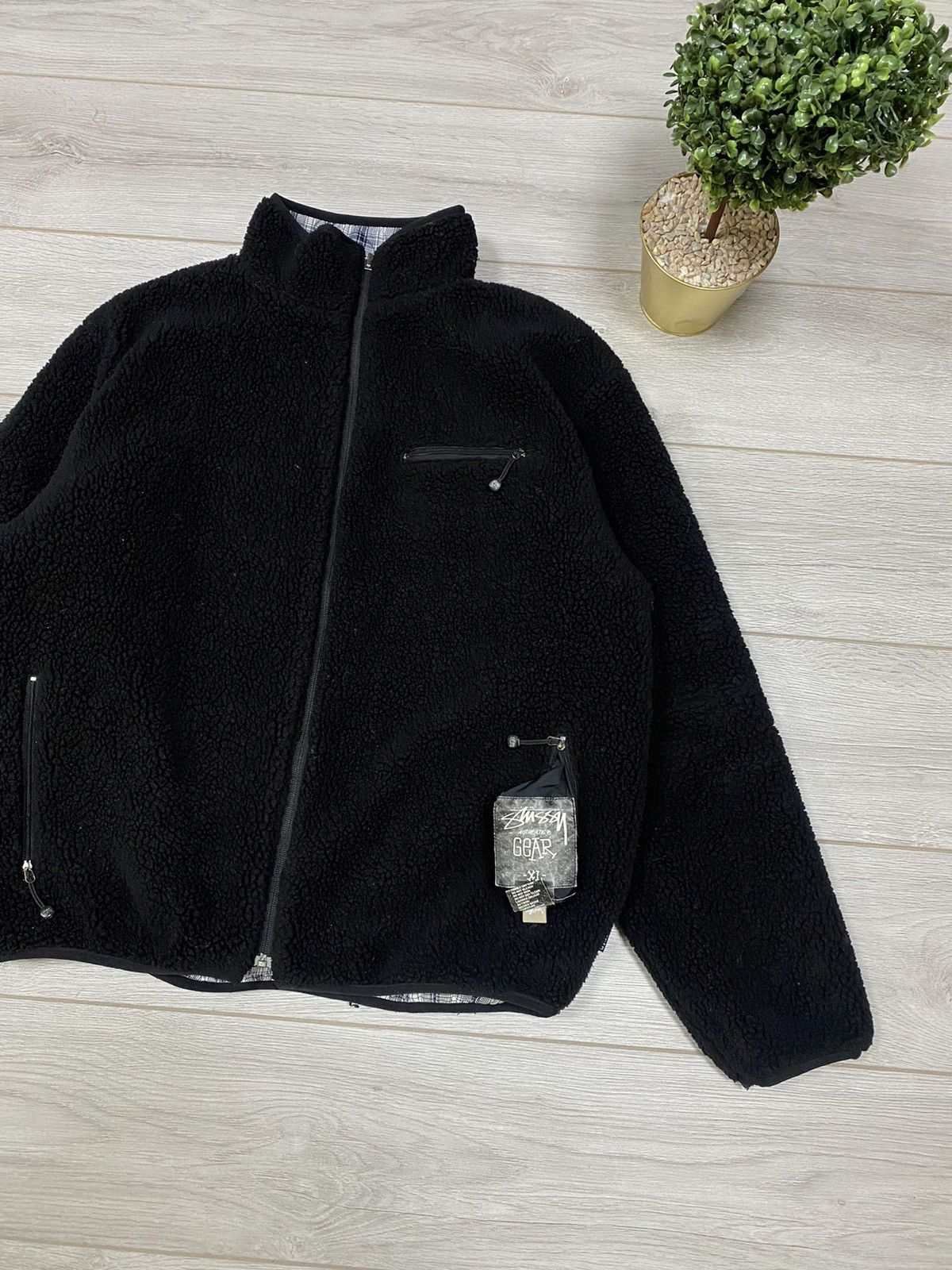 image of Stussy Gear Vintage Fleece Reversible Zip Jacket in Black, Men's (Size XL)