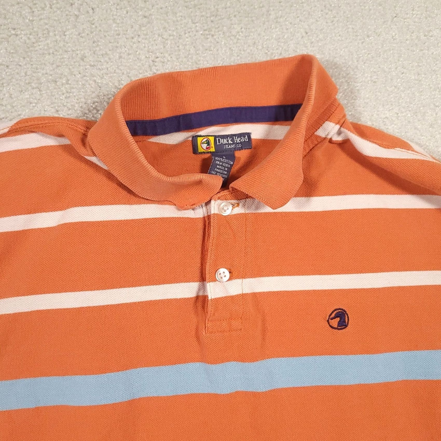 Vintage Duck Head Jeans Co. Polo Shirt Striped Long Sleeve Orange Mens Large Size US L / EU 52-54 / 3 - 7 Thumbnail