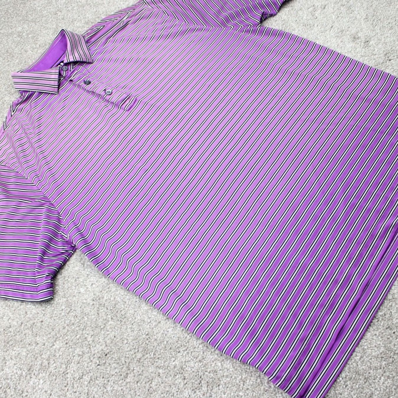 Footjoy FootJoy Polo Shirt Mens Large Purple Striped Short Sleeve Polyester Stretch Golf Shirt Size US L / EU 52-54 / 3 - 5 Thumbnail