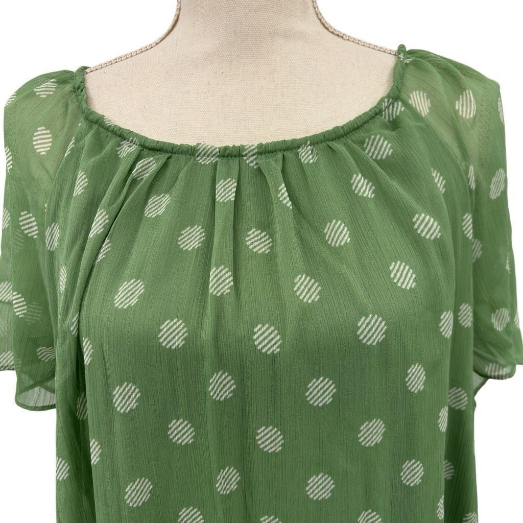 Other LC Lauren Conrad Geometric Print Sheer Chiffon Puff Sleeve Blouse Green Large 90 Size L / US 10 / IT 46 - 7 Thumbnail
