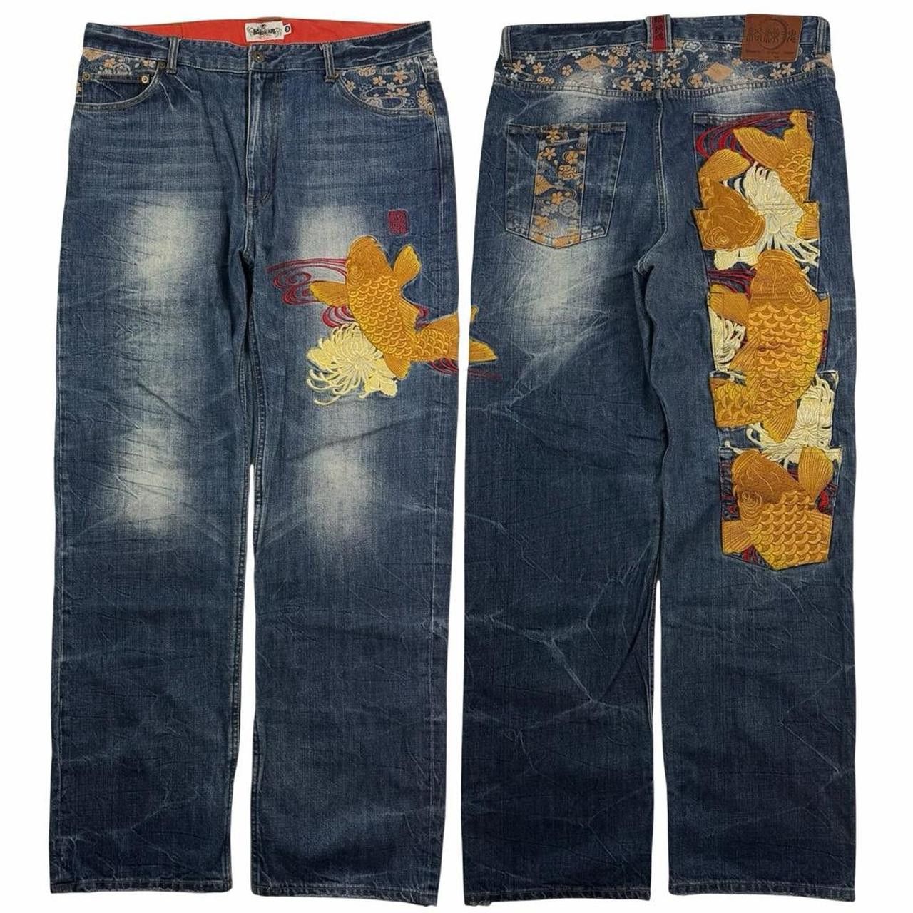 Karakuri Tamashii Karakuri Tamashii Embroidered Koi Japanese Jeans Waist 38 Size US 38 / EU 54 - 1 Thumbnail