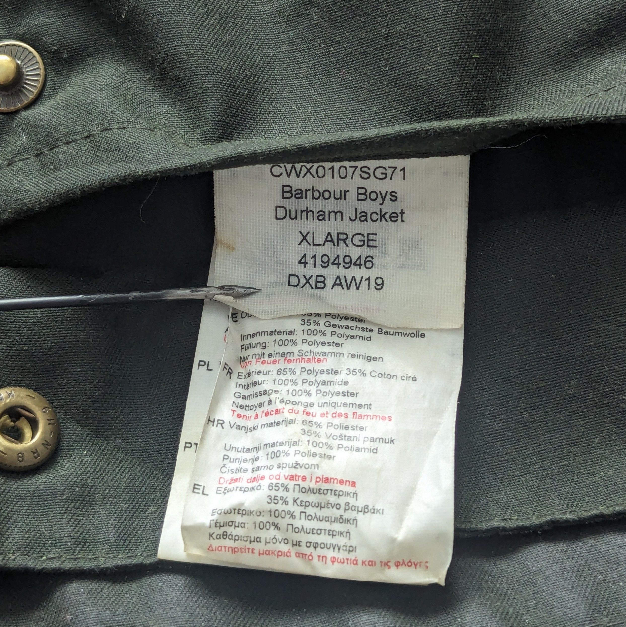 Barbour Barbour Boys Durham Wax Jacket Size XL Junior Waxed Cotton Size US XL / EU 56 / 4 - 16 Thumbnail