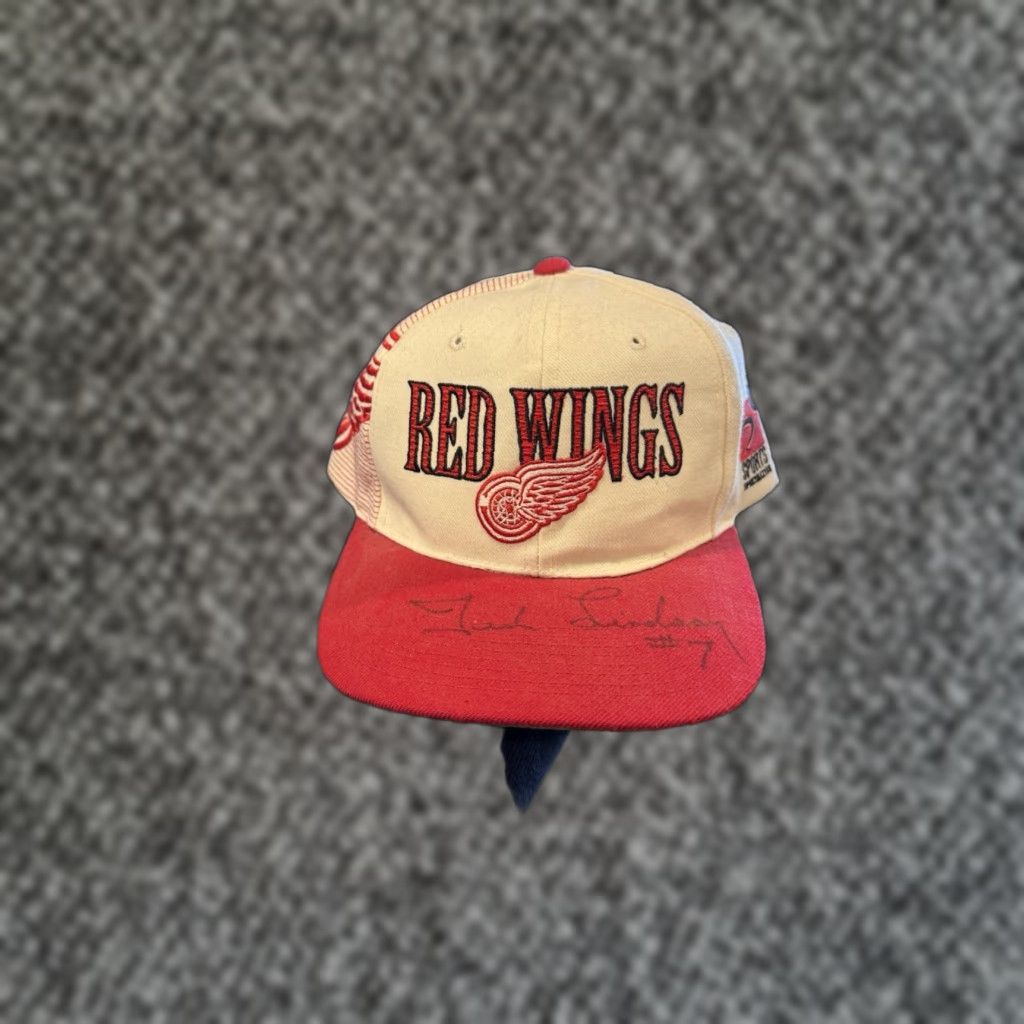Sports Specialties VINTAGE 90s Detroit Red Wings Sports Specialties Laser SnapBack Hat Cap Signed Mens One Size White Adjustable Cap Size ONE SIZE - 1 Thumbnail