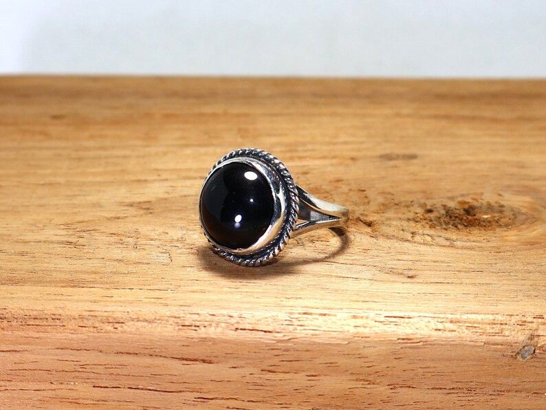 Handmade Black Onyx Ring: Handmade Sterling Silver Boho Promise Ring Size ONE SIZE - 4 Thumbnail