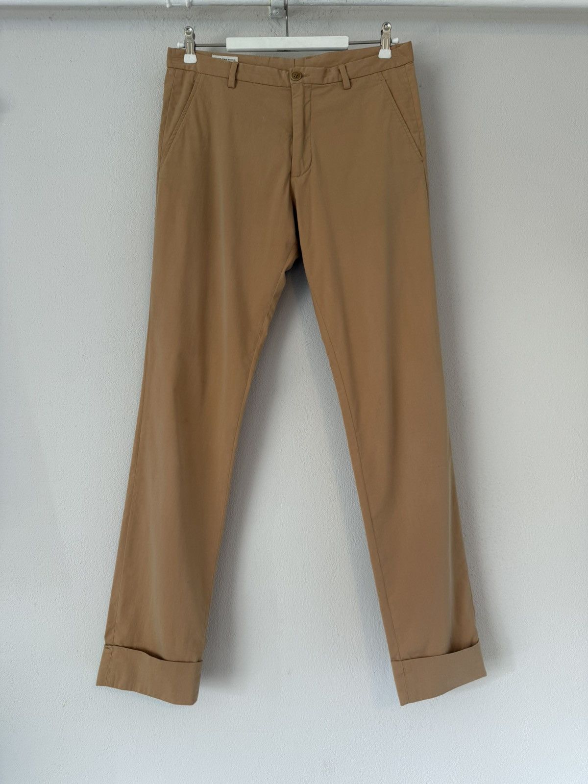 Camel Slim Chino Pants with Cuffed Hem