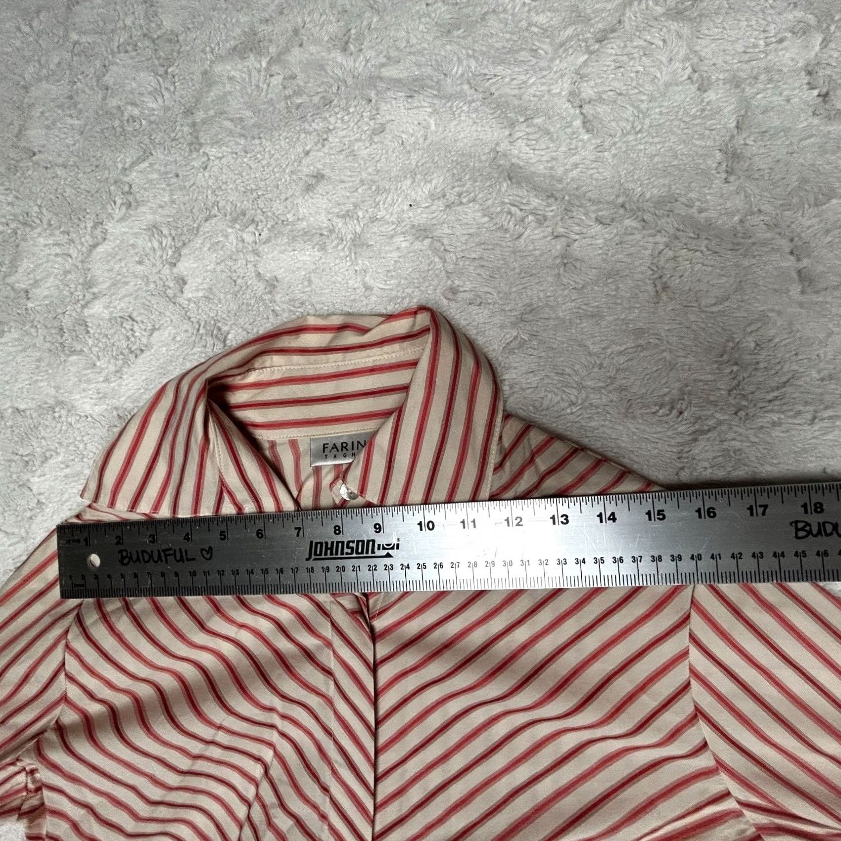 Vintage Farinaz Taghavi Women's Button Up Shirt Long Sleeve Striped Top Red Ivory Size 8 Size M / US 6-8 / IT 42-44 - 6 Thumbnail