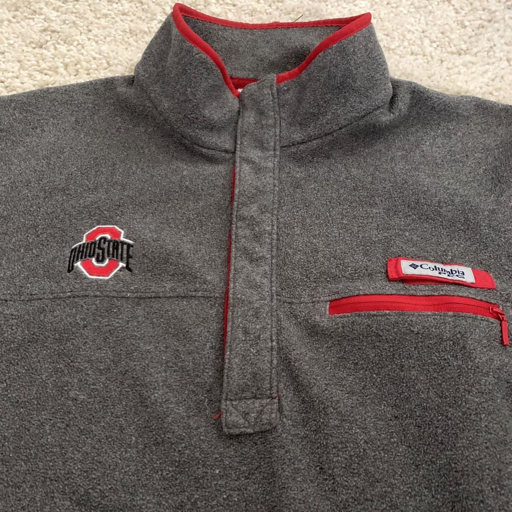 Vintage Columbia PFG Harborside Pullover Mens Large Gray Ohio State Fleece 1/4 Zip 1/2 Zip 100% Polyester Solid Jacket Casual Collection Size US L / EU 52-54 / 3 - 3 Thumbnail