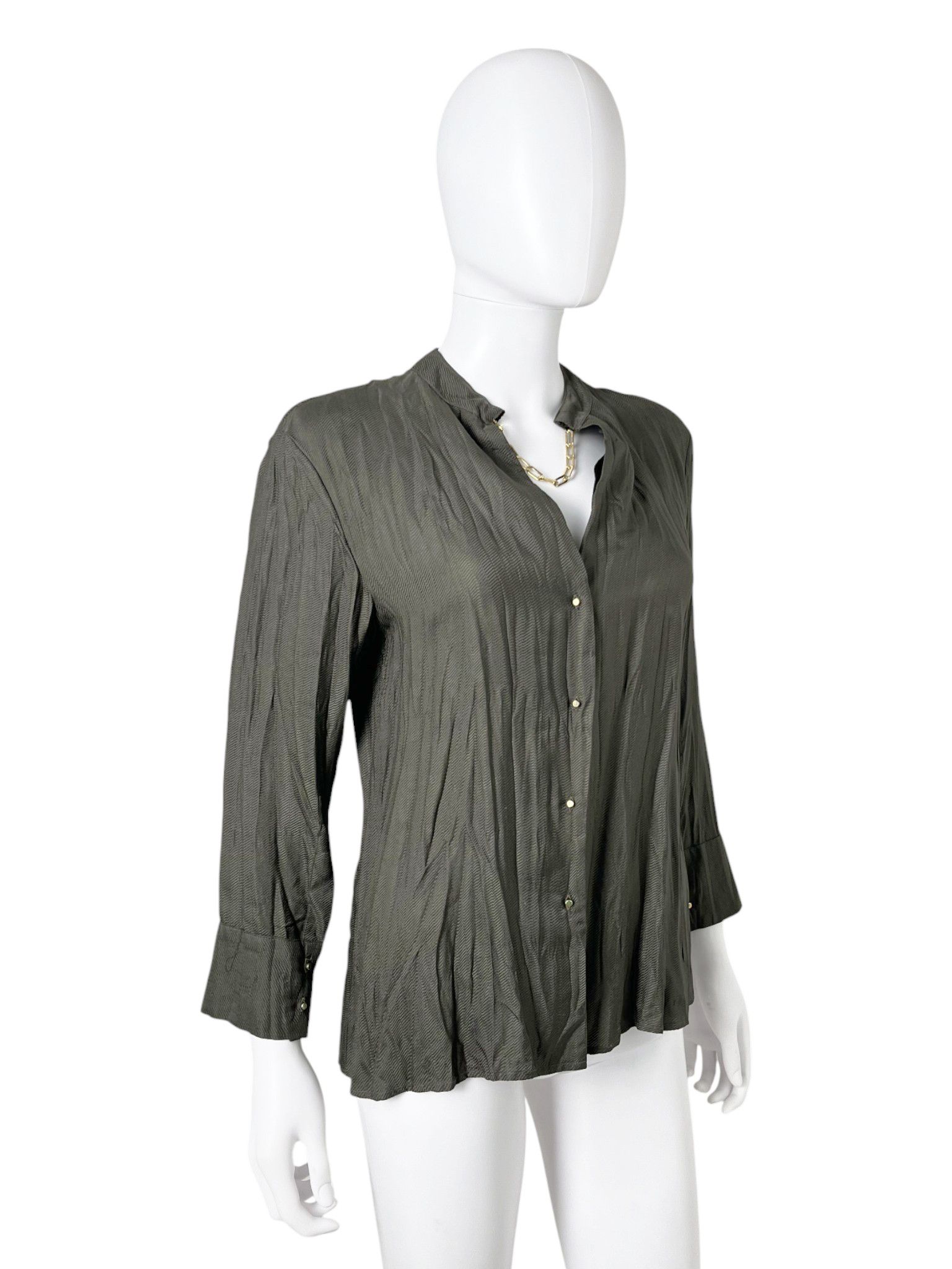Roberto Cavalli 1990's Chain Petrol Green Ruched Silk Shirt Size S / US 4 / IT 40 - 2 Thumbnail