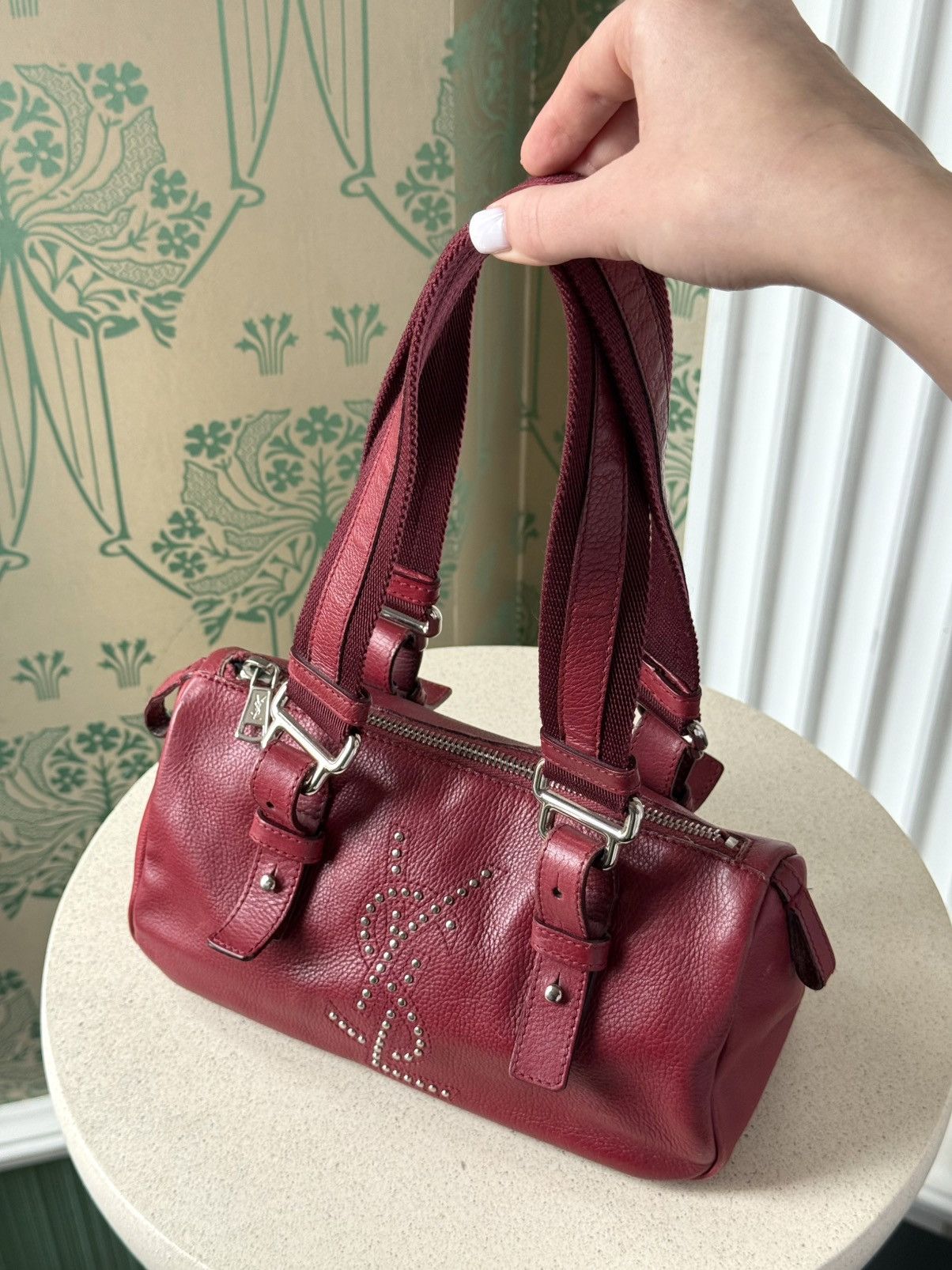 Yves Saint Laurent Yves Saint Laurent Small Studded Boston Red Shoulder Bag Size ONE SIZE - 3 Thumbnail
