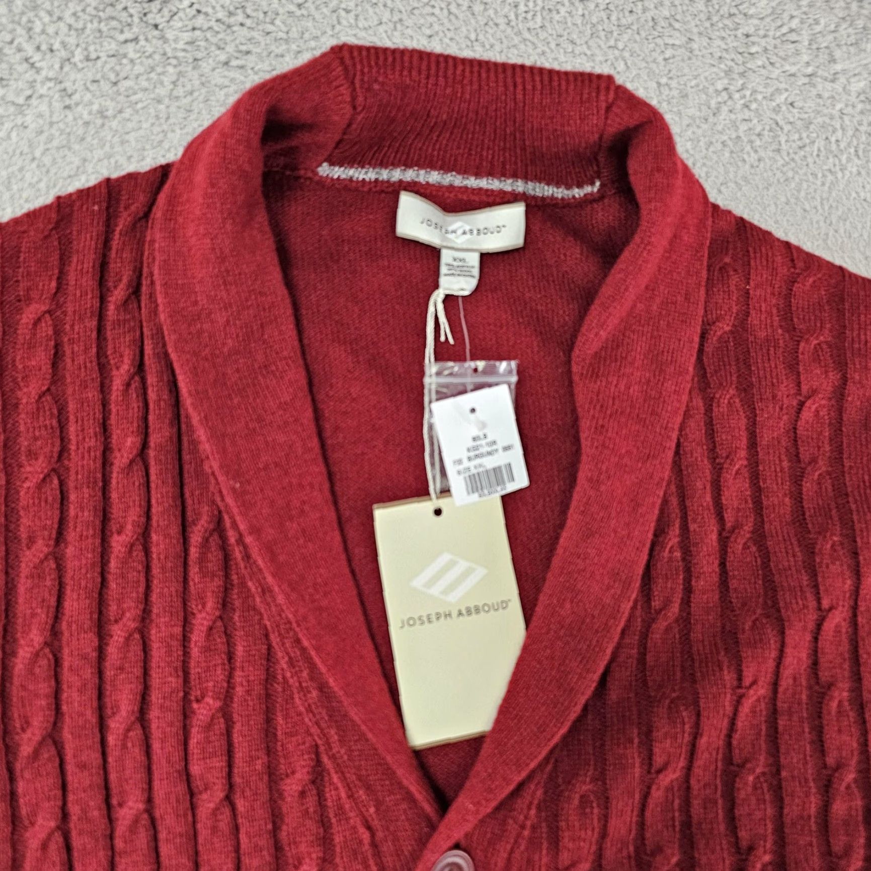 Joseph Abboud Joseph Abboud Sweater Mens 2XL Burgundy Shawl Collar Cable Knit Button Cardigan Mens Knitted Knit Solid Ribbed Cuff Hem Wool Acrylic 70/30 Size US XXL / EU 58 / 5 - 2 Thumbnail