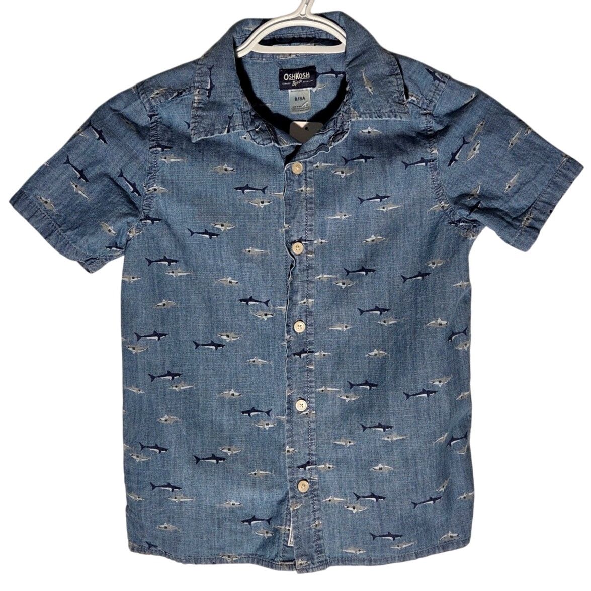 Oshkosh OshKosh B'Gosh Blue Shark Button-Up Shirt - Boys 8 Size US XXS / EU 40 - 1 Thumbnail