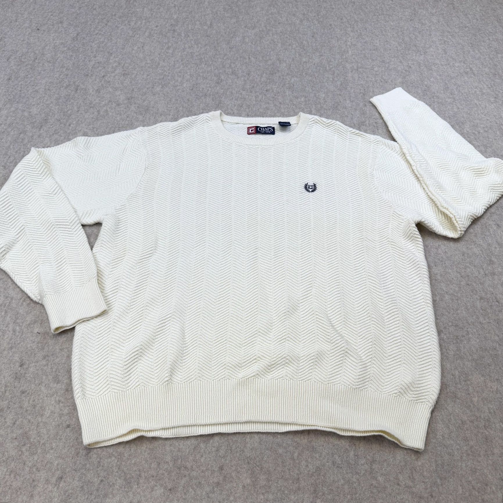 Chaps Chaps Sweater Pullover Mens 2XL Knit White Ivory Chevron Geometric Crest Logo Crew Neck Cotton Size US XXL / EU 58 / 5 - 3 Thumbnail