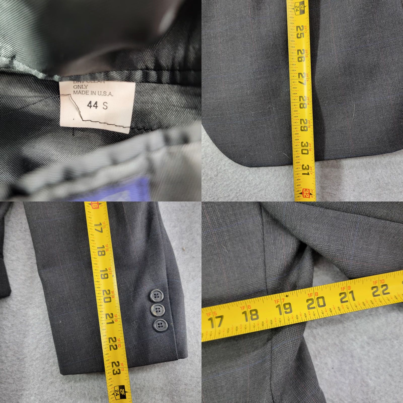 Vintage Botany 500 Suit Jacket Mens 44 Short Gray Check 2 Button Blazer Made USA Size US 44 / EU 60 - 9 Thumbnail