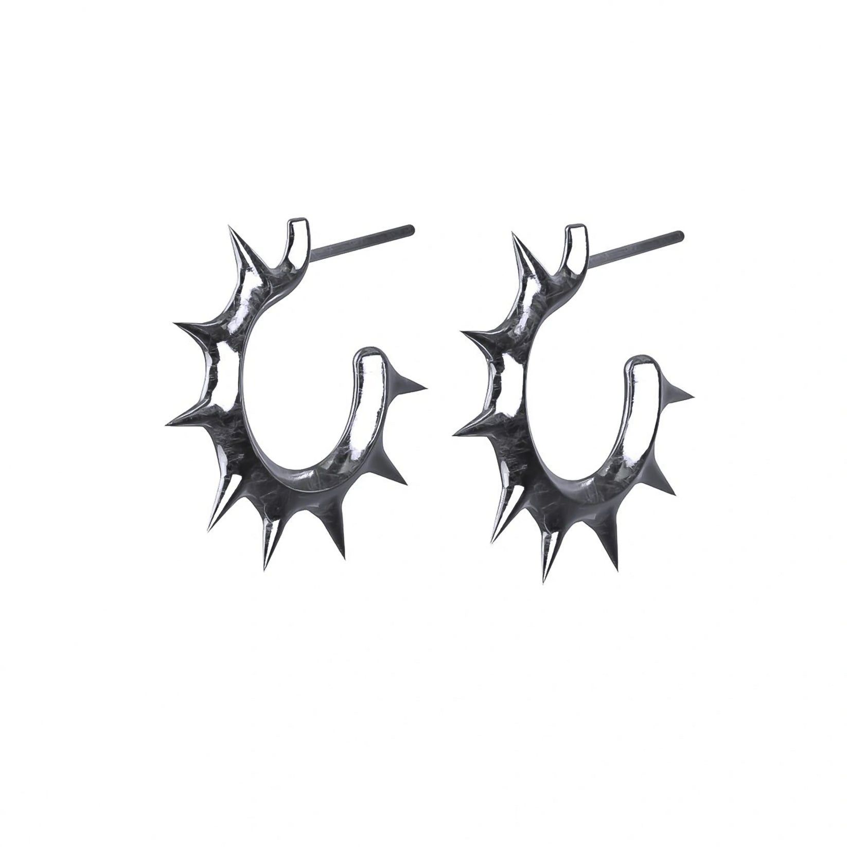 Jewelry Hard Jewelry Spiked Open Hoop Earrings Pair Sterling Silver Size ONE SIZE - 1 Thumbnail