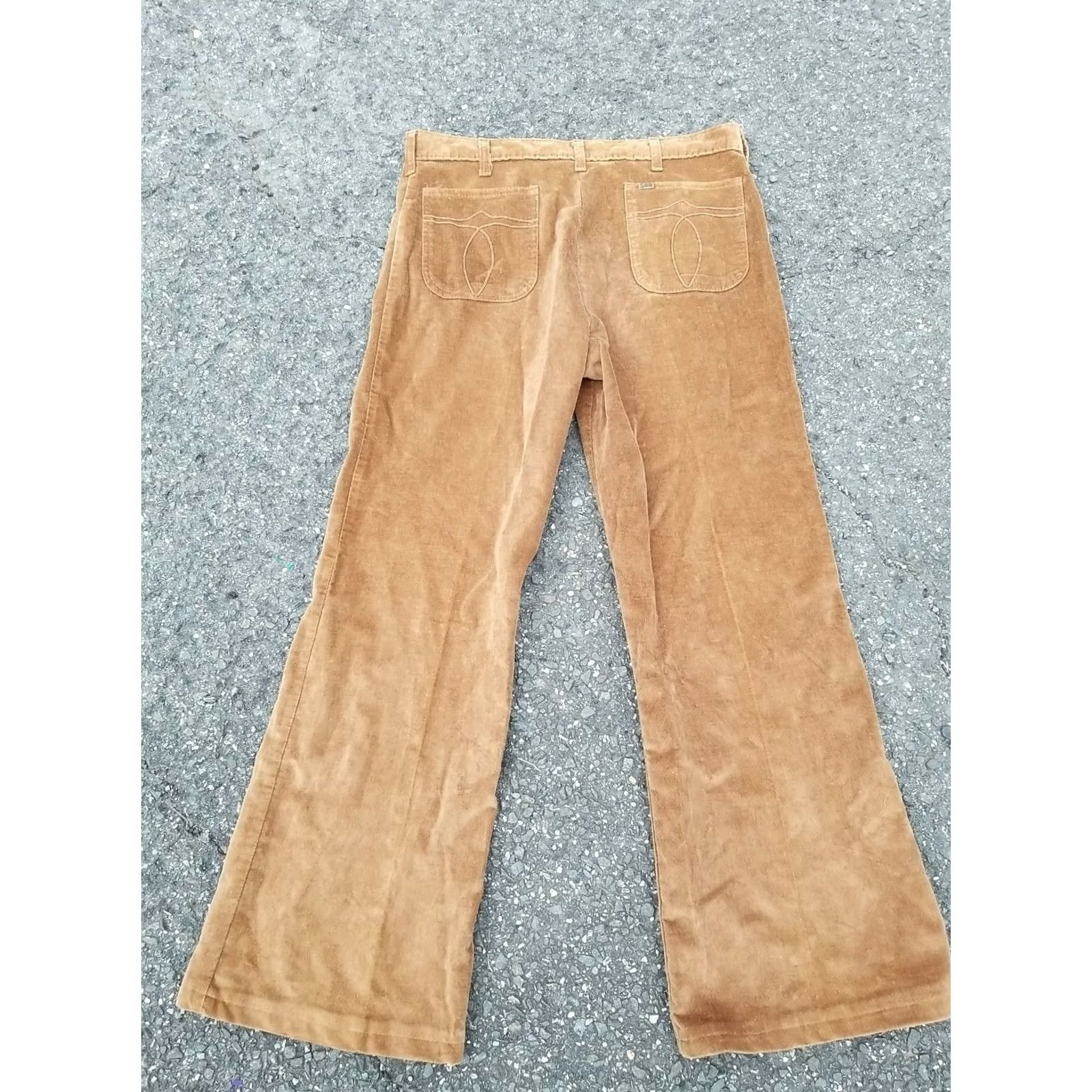 Lee VINTAGE Lee Corduroy Pants Talon FLARE BOTTOMS 36X33 HIPPY USA Brownish Sand 60s 70s Womens/Unisex True Stock Size US 36 / EU 52 - 5 Thumbnail
