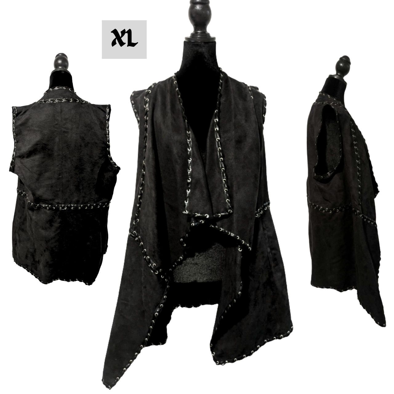 Other Carmen Marc Valvo Black Faux Suede Open Vest Gothic Designer Size XL / US 12-14 / IT 48-50 - 1 Thumbnail