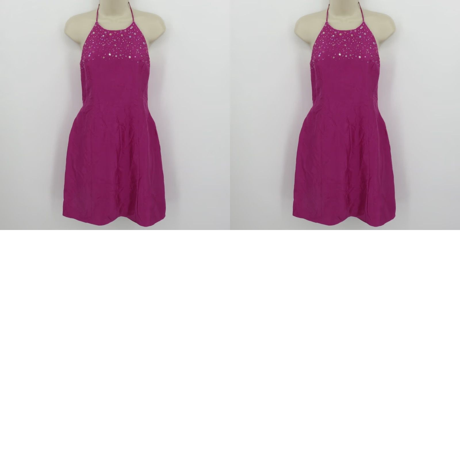 Ann Taylor VINTAGE Ann Taylor Women Petite 4P Pink Crinkle Silk Beaded Sequin Halter Sheath Dress Shirt Dress? Size S / US 4 / IT 40 - 9 Thumbnail