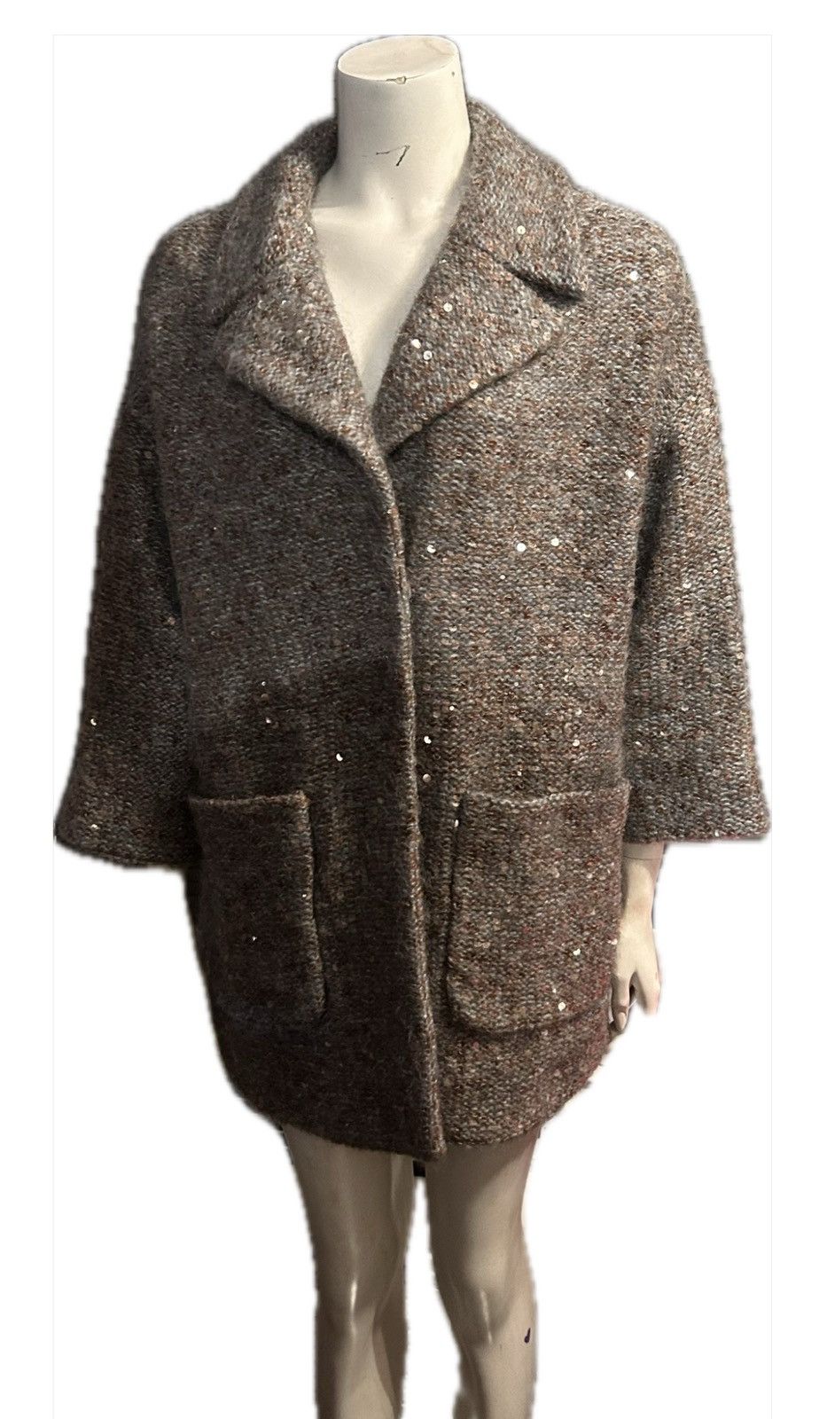 Brunello Cucinelli Brunello Cucinelli Tweed Pattern Fur Coat - Grey Coats,... Size S / US 4 / IT 40 - 2 Thumbnail